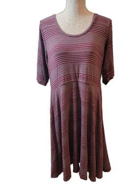 Torrid Red Wine/Heather Grey Striped Skater Dress with Pockets Short Sleeve 1